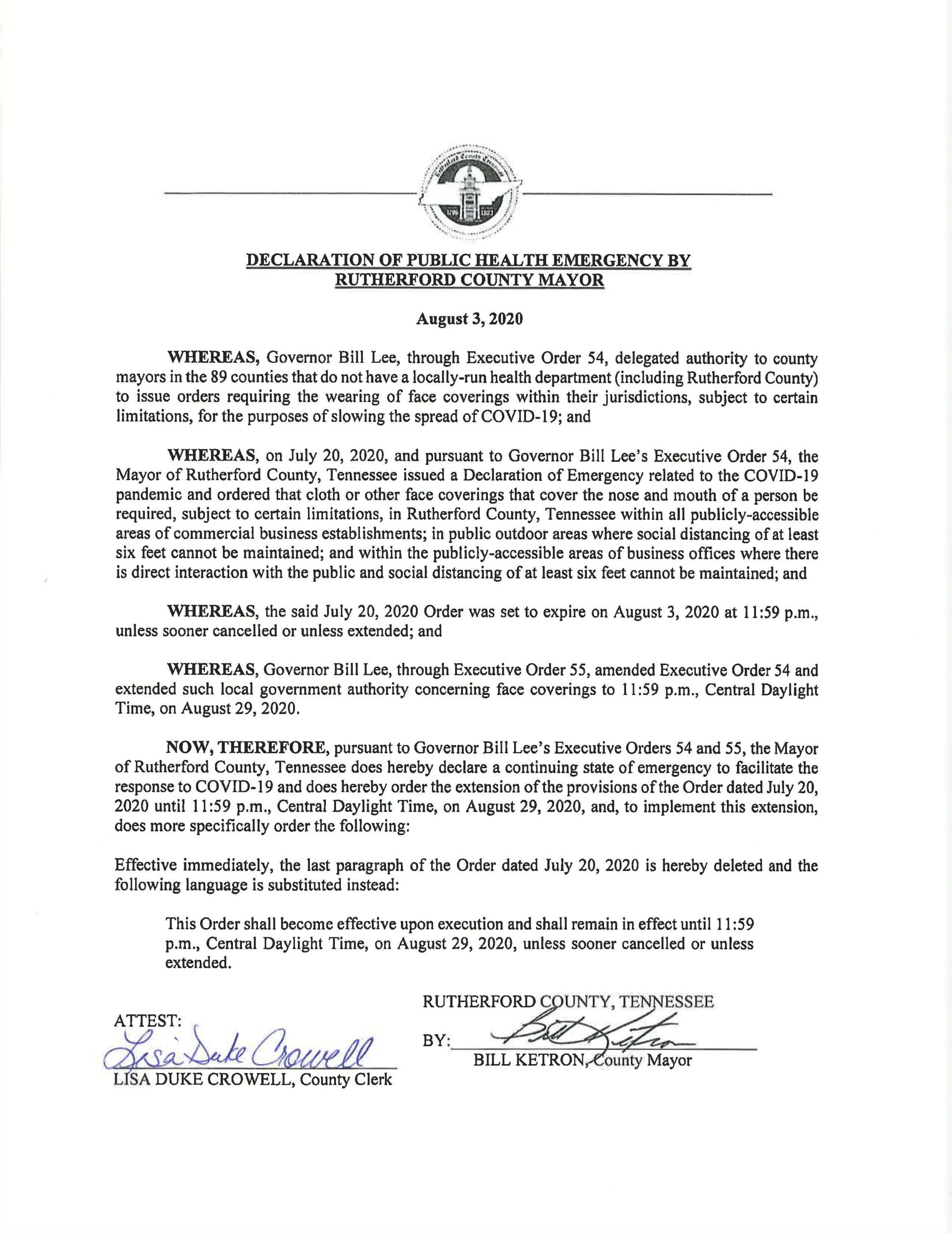 Ruth Co Face Covering Order Extension
