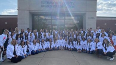 Five cheerleading squads representing four Rutherford County schools