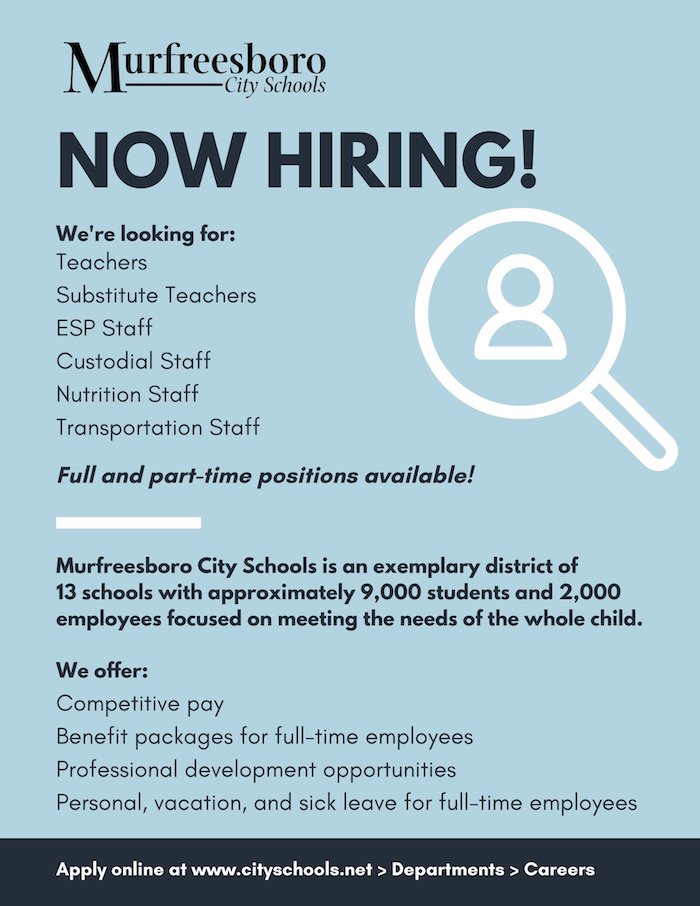Murfreesboro City School is Hiring