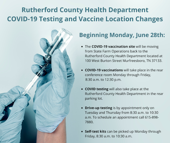 Rutherford County Health Department COVID-19 Testing and Vaccine Location Changes