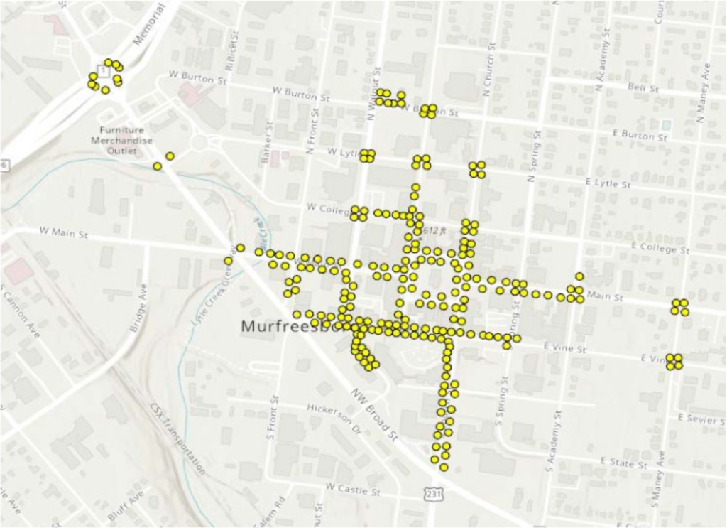 Murfreesboro Decorative Streelights Map