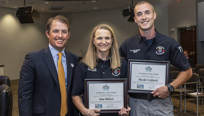 Paramedic Tara Melton and EMT Maclin Eckhardt receive STARS Award