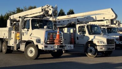 MTE bucket trucks ahead of deployment for Hurricane Ian