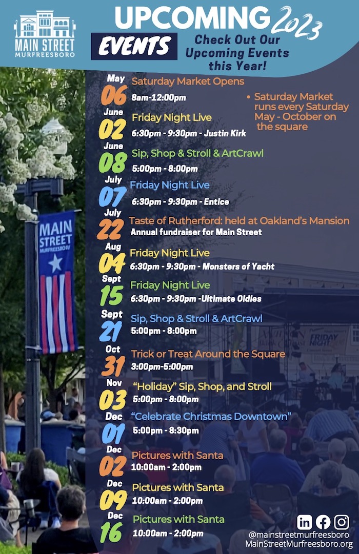 Downtown Murfreesboro Calendar of Events 2023