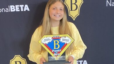 Sarah Kate Wright of Siegel Middle School with her Beta award