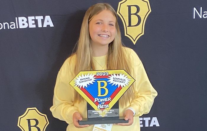 Sarah Kate Wright of Siegel Middle School with her Beta award