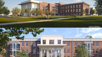 Architectural renderings of the renovated Kirksey Old Main and Rutledge Hall at MTSU in Murfreesboro, Tennessee