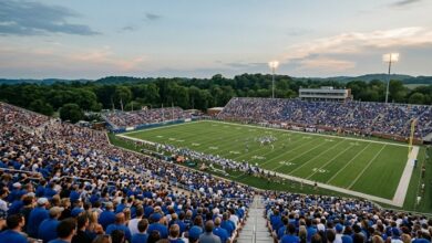 Floyd Stadium under the lights on a Middle Tennessee football evening