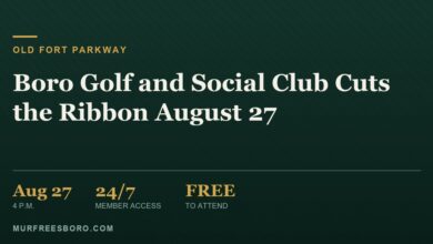 Illustrative J3 Media graphic for the Boro Golf and Social Club grand opening and ribbon cutting on Old Fort Parkway in Murfreesboro, August 27, 2026