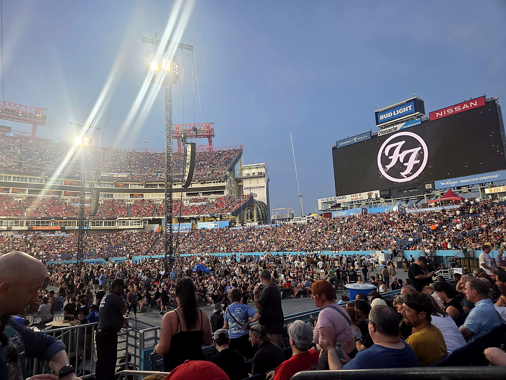 A packed Nissan Stadium for the Foo Fighters Take Cover Tour on August 15, 2026, the final concert at the Nashville venue, about 35 miles from Murfreesboro