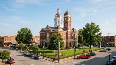 North Thompson Lane widening in Murfreesboro — a Rutherford County civic streetscape near the courthouse square (illustrative)