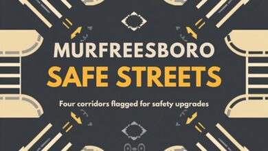 Illustrated intersection graphic for the Murfreesboro Safe Streets plan and its high-risk road corridors