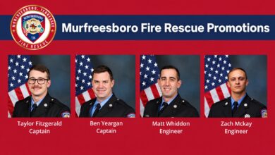 Murfreesboro Fire Rescue Department recently promoted four members to Captain and Engineer.