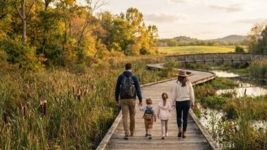Family on a wetland boardwalk trail in early fall in Murfreesboro (illustrative)