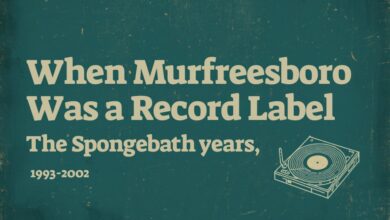 Illustrative banner for a feature on Spongebath Records, the Murfreesboro indie label that ran from 1993 to 2002 (illustrative)